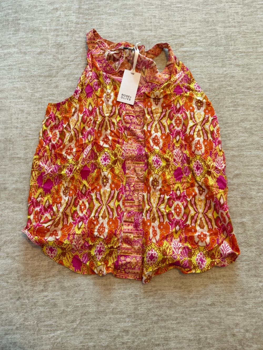 Rose & Olive Pink Orange Floral Halter Top